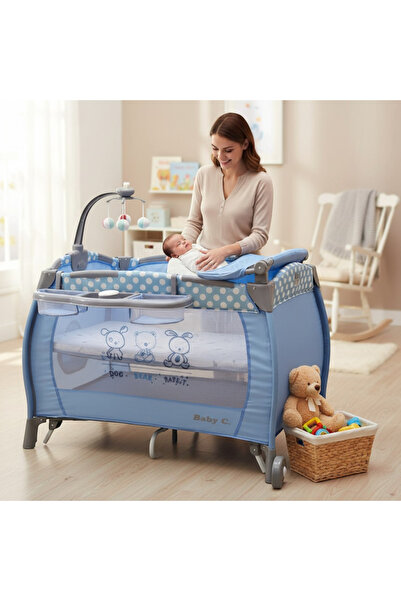 Baby Care Foldable Round Baby Crib with Rocker, Baby Playpen Baby Care™ PRO FRW