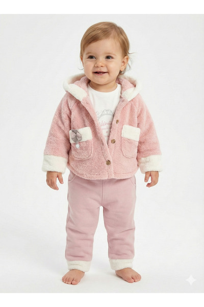 Mini Baray طقم رياضي من 3 قطع للفتيات الصغيرات مع غطاء للرأس وتفاصيل جيب بشري...