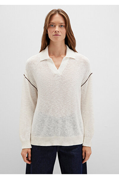 Mavi Linen Blend Sleeve Detailed Beige Knitwear Polo 1710834-91338