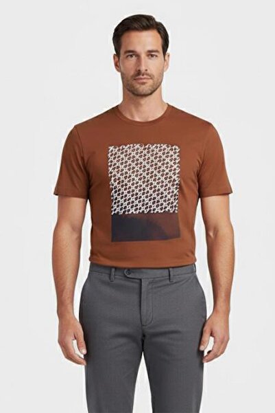 Sabri Özel Baskılı Bisiklet Yaka Erkek T-Shirt Tarçın