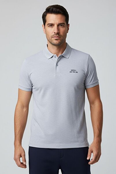 Sabri Özel DÜĞMELİ POLO YAKA BASKILI ERKEK T-SHIRT Gri