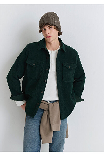 Mavi Зелена сорочка з вовняною сумішшю, вільний крій / вільний зручний крій 0211780-71929