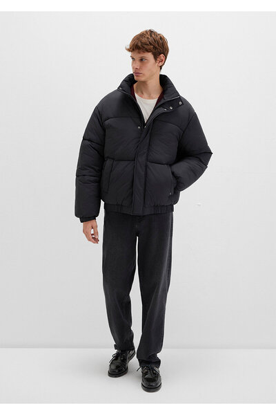 Mavi ψηλός λαιμός Μαύρο Φουσκωτό Παλτό 0110609-71379