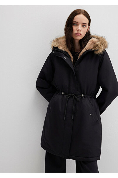 Mavi Schwarzer Parka mit Kunstfell-Details, lockere Passform / bequemer Schnitt 1110786-900