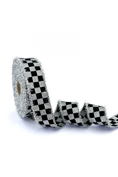 lolipophobi Panglică în carouri cu sclipici (3 cm x 1 mt), panglică, Anul Nou, în carouri, ornament pentru ușă