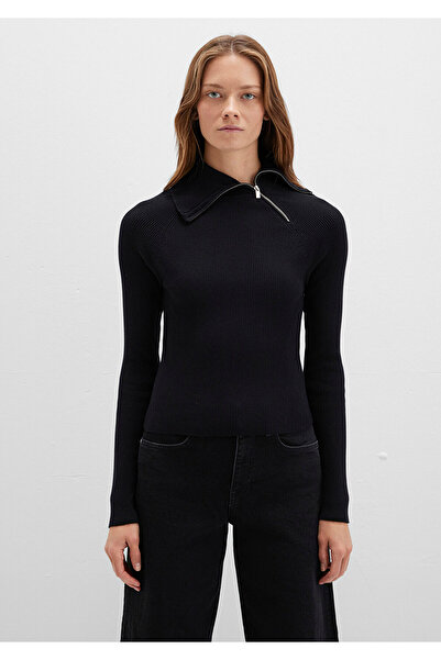 Mavi Zipper Detailed Stand Collar Black Sweater Fitted / Body-Fitting Cut 1710790-900