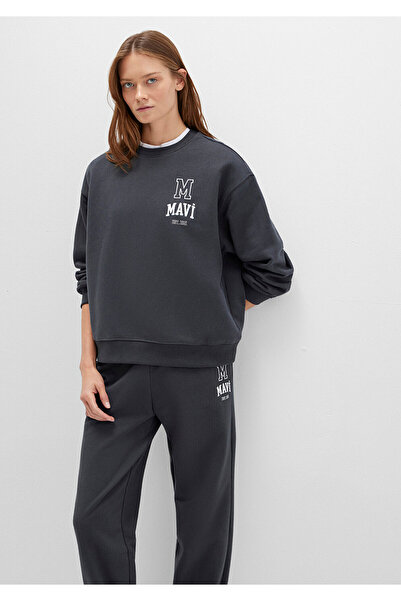 Mavi Logo Printed Anthracite Sweatshirt 1S10148-70087