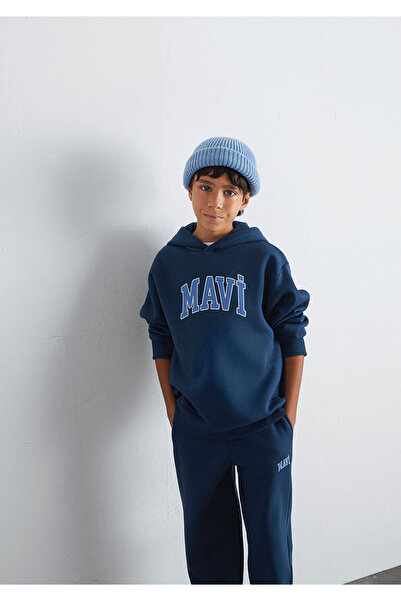 Mavi Logo Printed Navy Blue Hooded Sweatshirt 6610110-70720