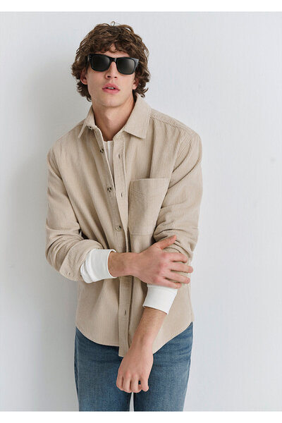 Mavi Μπεζ βελούδινο πουκάμισο Loose Fit / Χαλαρή Άνετη Κοπή 0211749-70039