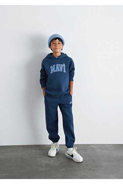 Mavi Logo Printed Navy Blue Hooded Sweatshirt 6610110-70720