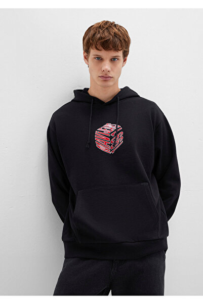 Mavi Bedrucktes schwarzes Kapuzen-Sweatshirt 0S10397-900