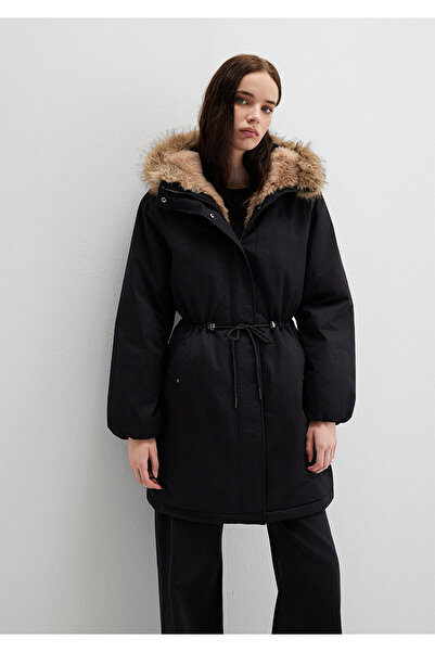 Mavi Schwarzer Parka mit Kunstfell-Details, lockere Passform / bequemer Schnitt 1110786-900