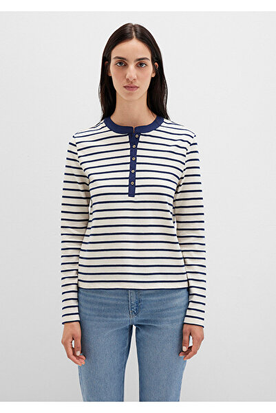 Mavi Μπλουζάκι με ρίγες με λεπτομέρεια με κουμπιά Εφαρμοσμένο στο σώμα / Εφαρμοσμένο στο σώμα 1613394-86625