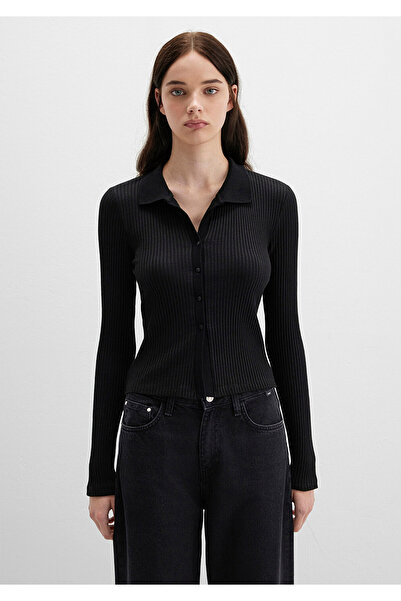 Mavi Schwarzes Polo-T-Shirt mit eng anliegendem Schnitt 1613594-900