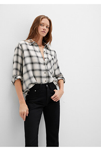 Mavi Kareli Bej Gömlek Loose Fit / Bol Rahat Kesim 1211282-80933