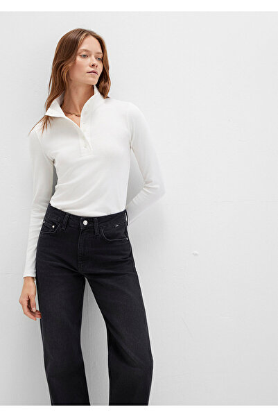 Mavi Button Detailed Mock Neck Ecru T-Shirt Fitted / Bodycon Cut 1613614-70057