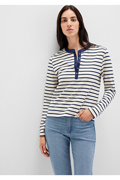 Mavi Μπλουζάκι με ρίγες με λεπτομέρεια με κουμπιά Εφαρμοσμένο στο σώμα / Εφαρμοσμένο στο σώμα 1613394-86625