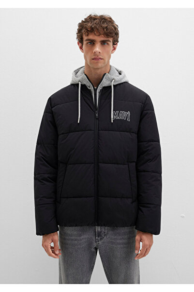 Mavi Schwarzer aufblasbarer Mantel mit Kapuze und Logo-Aufdruck 0110662-71379