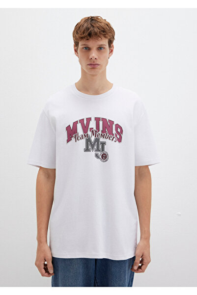 Mavi MVJNS Bedrucktes weißes T-Shirt mit lockerer Passform / lockerer, bequemer Schnitt 0612858-620