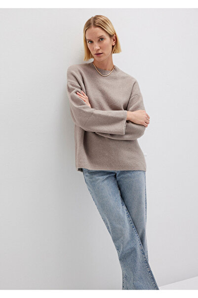 Mavi Beigefarbener Pullover aus Wollmischung mit Rundhalsausschnitt, lockere Passform / lockerer, bequemer Schnitt 1710563-86585