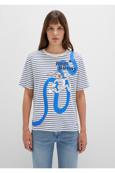 Mavi Tricou alb cu dungi Bugs Bunny cu imprimeu Regular Fit / Normal croială 1613668-86676
