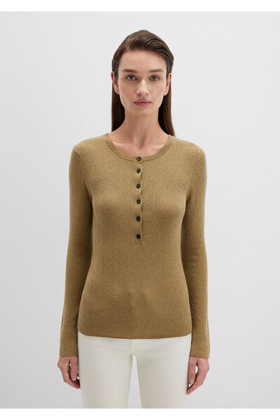 Mavi Πράσινο πουλόβερ με λεπτομέρεια από μάλλινο μείγμα με κουμπιά, εφαρμοστό στο σώμα 1710730-71567