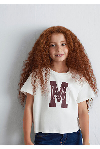 Mavi M Logo Printed Ecru T-Shirt Loose Fit / Relaxed Fit 7610348-70057