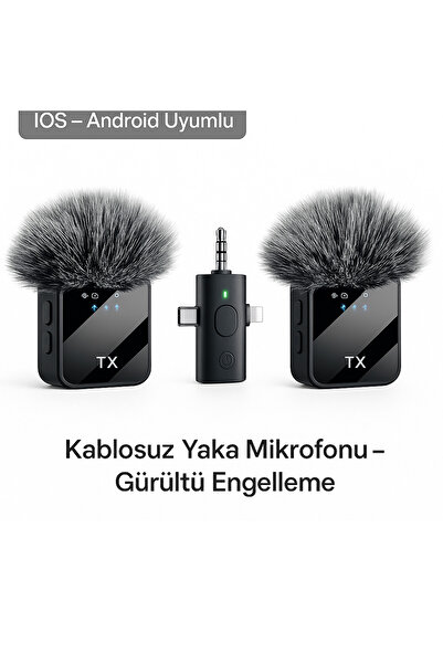 Bubitechh F11-2 Kablosuz Yaka Mikrofonu Type-C Lightning Uyumlu iPhone Android Telefon Kamera İçin