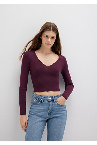 Mavi V-Neck Burgundy Sweater Crop / Short Cut 1710122-87830