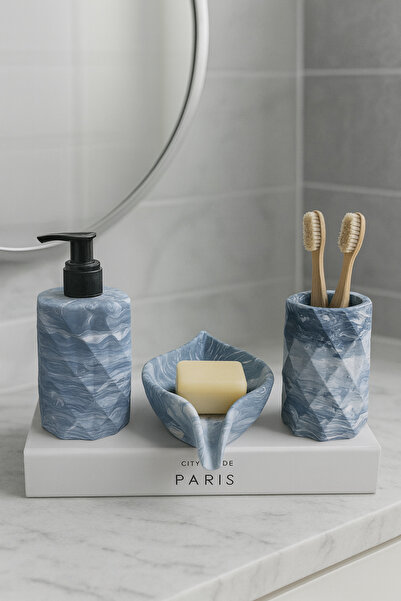Zigzag Home Decorative 3 Piece Marble Pattern Bathroom Set Liquid/Solid Soap Dispenser Toothbrush Holder Towel Rack Tray Set