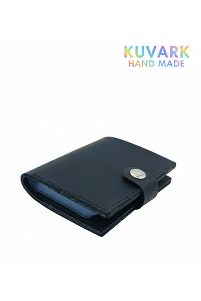 KUVARK Çok Bölmeli Şeffaf Gözlü Cüzdan - Kartvizitlik | Hakiki Dana Derisi | El Yapımı