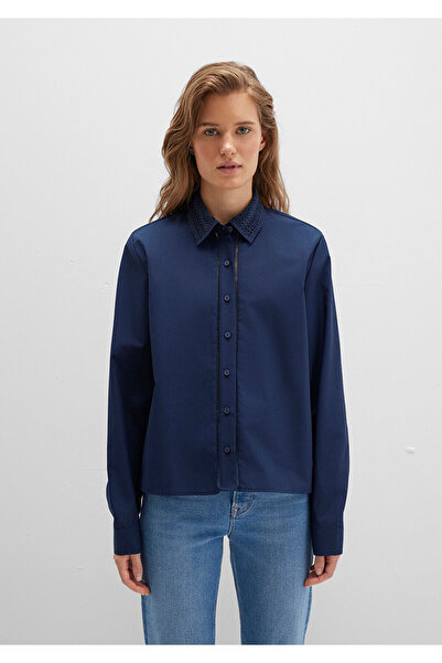 Mavi Nakışlı Şerit Detaylı Lacivert Gömlek Regular Fit / Normal Kesim 1211174-82318