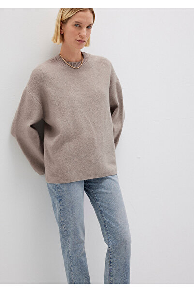 Mavi Beigefarbener Pullover aus Wollmischung mit Rundhalsausschnitt, lockere Passform / lockerer, bequemer Schnitt 1710563-86585