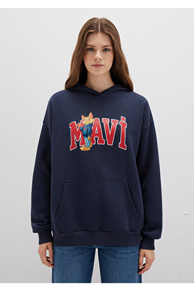 Mavi سويت شيرت بشعار القط باللون الأزرق الداكن 1S10461-70488