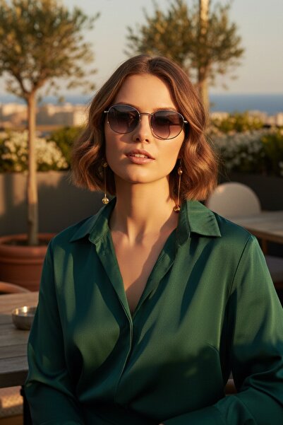 Daniel Klein Degrade Siyah Yuvarlak Oval Polarize Camlı Unisex Güneş Gözlüğü