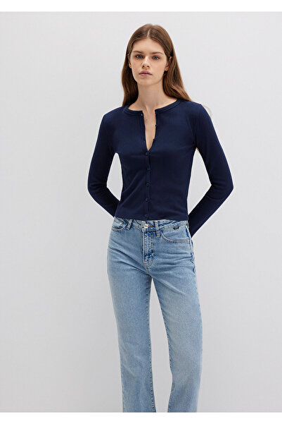 Mavi Μπλουζάκι με μακρυμάνικο μπλε ναυτικό με λεπτομέρεια με κουμπιά Εφαρμοσμένο / Εφαρμοσμένο στο σώμα 1613330-82318