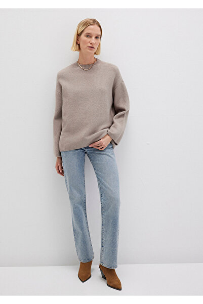 Mavi Beigefarbener Pullover aus Wollmischung mit Rundhalsausschnitt, lockere Passform / lockerer, bequemer Schnitt 1710563-86585