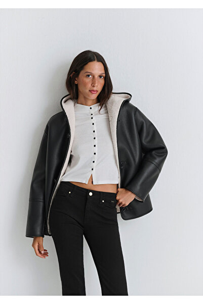 Mavi Μαύρο τζάκετ από συνθετικό δέρμα Oversize / Φαρδιά κοπή 1110612-900