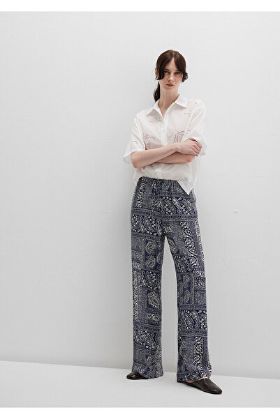 Mavi Beli Lace-Up Ethnic Printed Navy Blue Trousers 1011123-90738