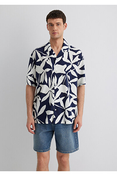 Mavi Bedrucktes marineblaues Hemd, lockere Passform / lockerer, bequemer Schnitt 0211533-89921