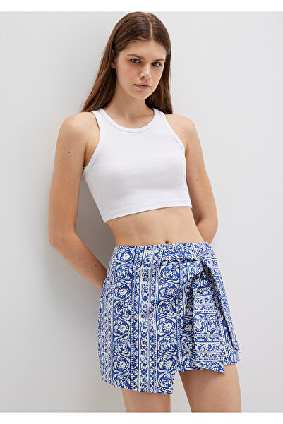 Mavi Lace-Up Detailed Printed Navy Blue Mini Skirt 1310767-91087