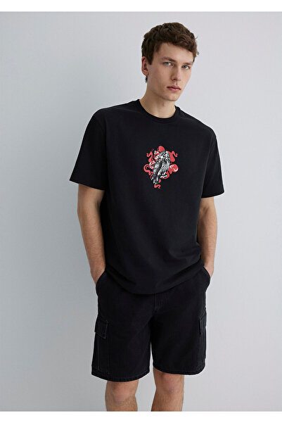 Mavi Τυπωμένο μαύρο μπλουζάκι Loose Fit / Loose Relaxed Fit 0612809-900