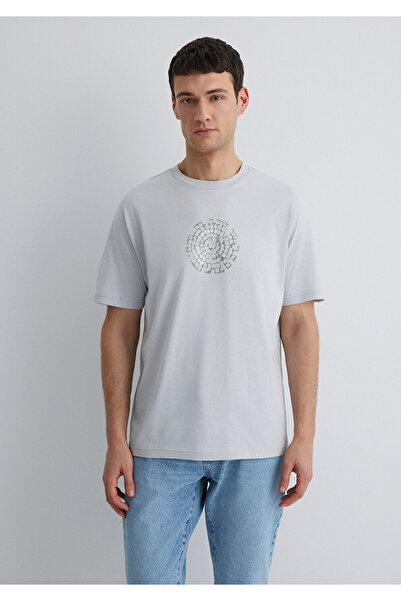 Mavi Graues T-Shirt mit Istanbul-Print, lockere Passform / bequemer Schnitt 0612996-70075