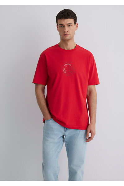 Mavi Rotes T-Shirt mit Istanbul-Print, lockere Passform / bequemer Schnitt 0612996-70471