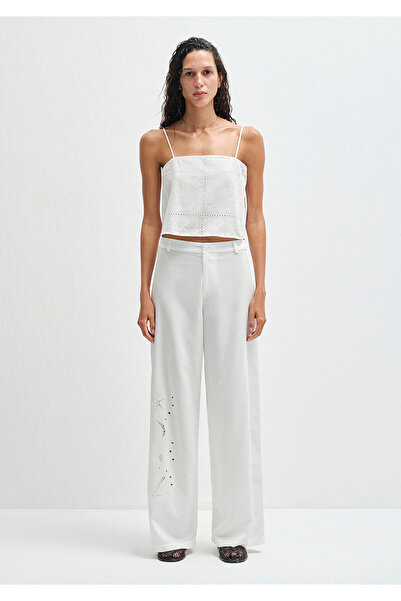 Mavi Embroidered White Trousers 1011052-70057