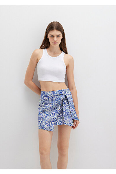 Mavi Lace-Up Detailed Printed Navy Blue Mini Skirt 1310767-91087