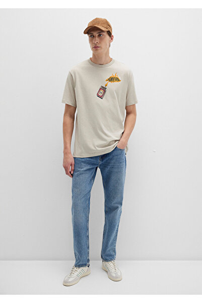 Mavi Forever bedrucktes beiges T-Shirt mit lockerer Passform / lockerer, bequemer Schnitt 0612930-70322