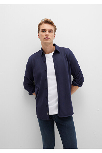 Mavi Men's Navy Blue M0211660-86415 Honeycomb Fabric Shirt