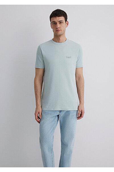 Mavi Grünes Interlock-T-Shirt mit Logo-Druck, Slim Fit / Enganliegend 0610360-70148