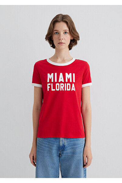 Mavi Florida Printed White Piping Red T-Shirt Slim Fit 1613062 -70467